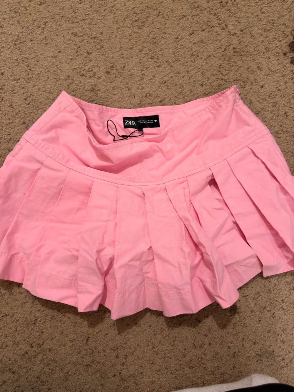 Zara Light Pink Pleated Skater Mini Skirt